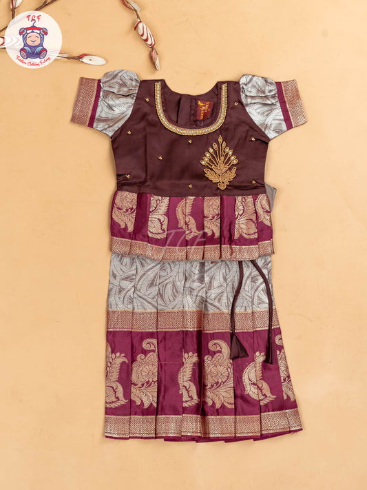 Maroon & Grey - Girls Readymade Pavadai Sattai