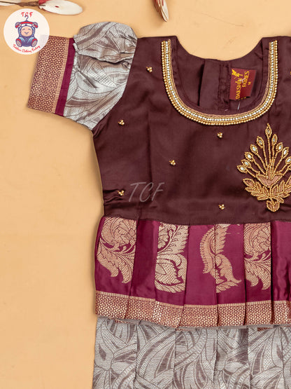 Maroon & Grey - Girls Readymade Pavadai Sattai