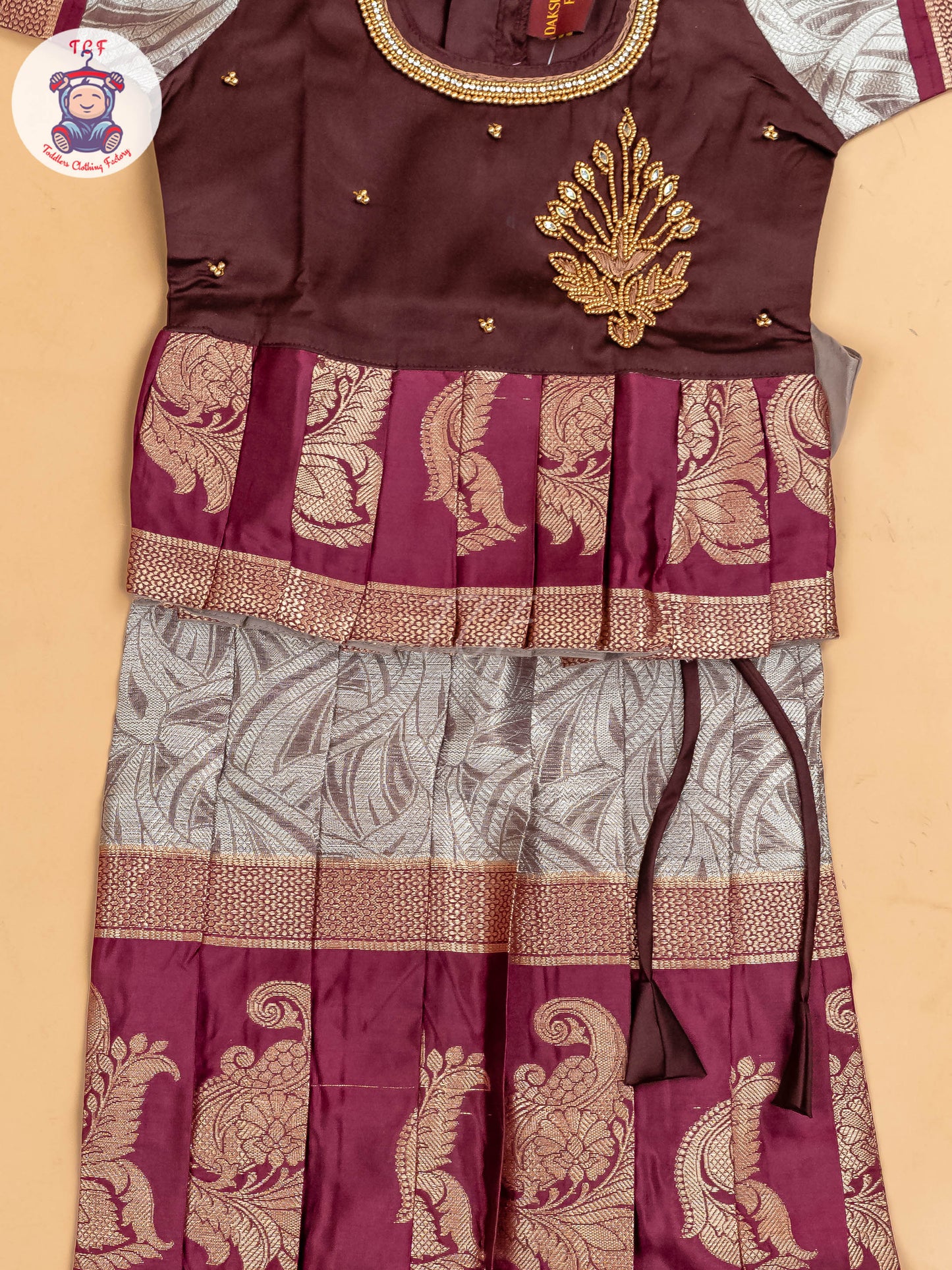 Maroon & Grey - Girls Readymade Pavadai Sattai