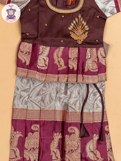 Maroon & Grey - Girls Readymade Pavadai Sattai