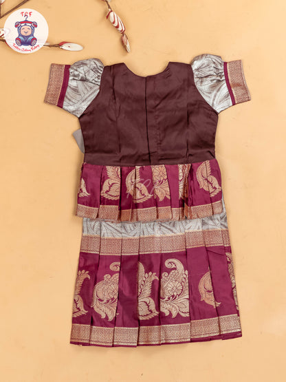Maroon & Grey - Girls Readymade Pavadai Sattai