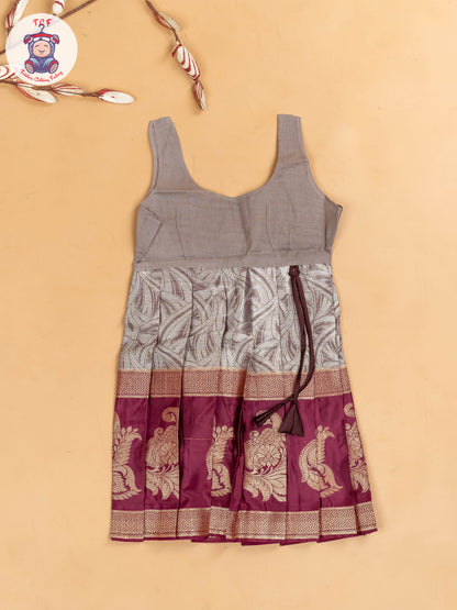 Maroon & Grey - Girls Readymade Pavadai Sattai