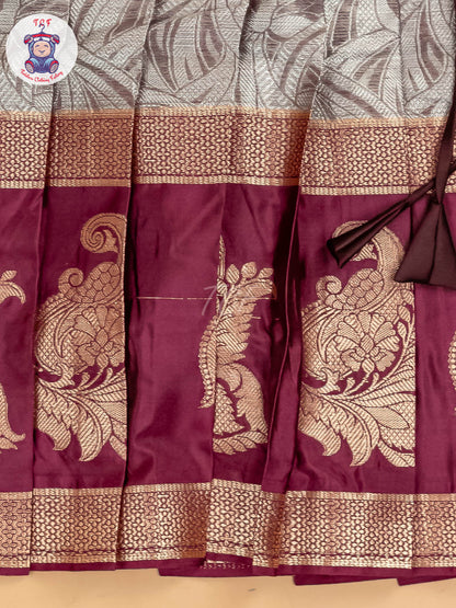 Maroon & Grey - Girls Readymade Pavadai Sattai