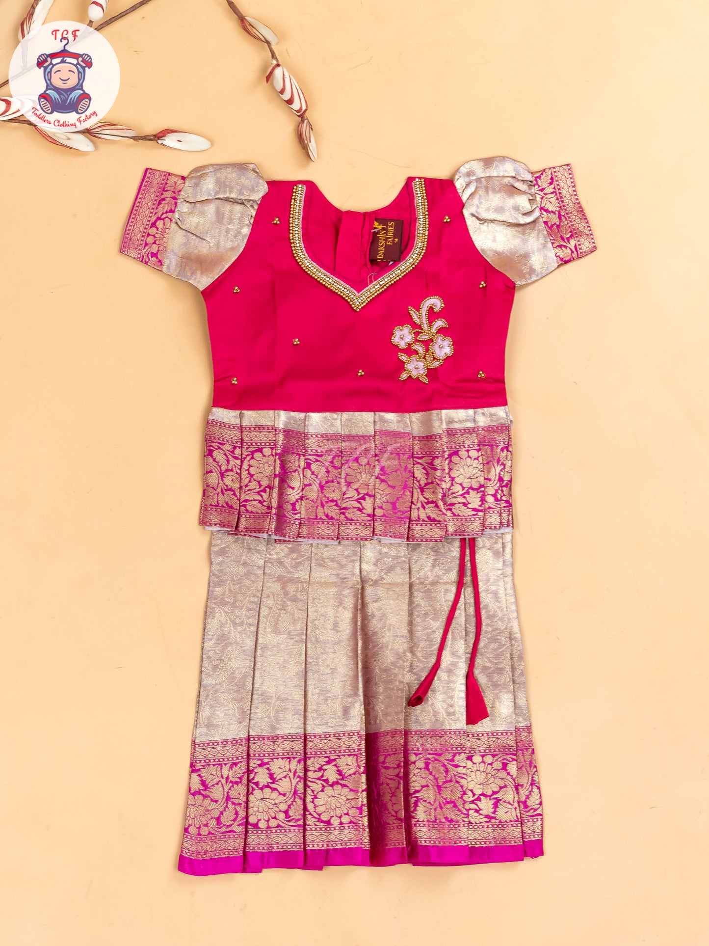 Pink Tissue - Girls Readymade Pavadai Sattai