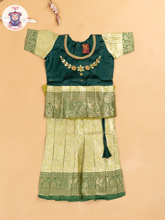 Green & Gold - Girls Readymade Pavadai Sattai