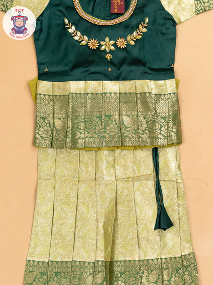 Green & Gold - Girls Readymade Pavadai Sattai