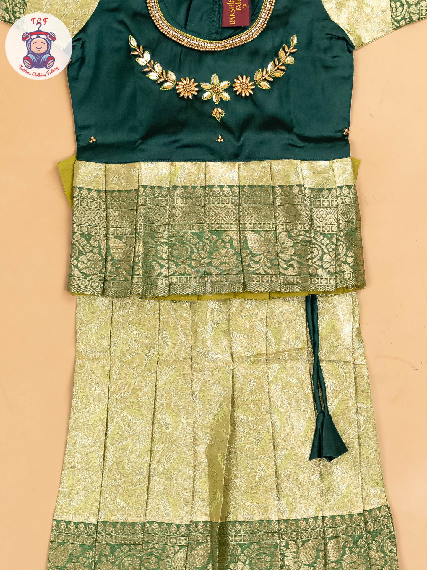Green & Gold - Girls Readymade Pavadai Sattai