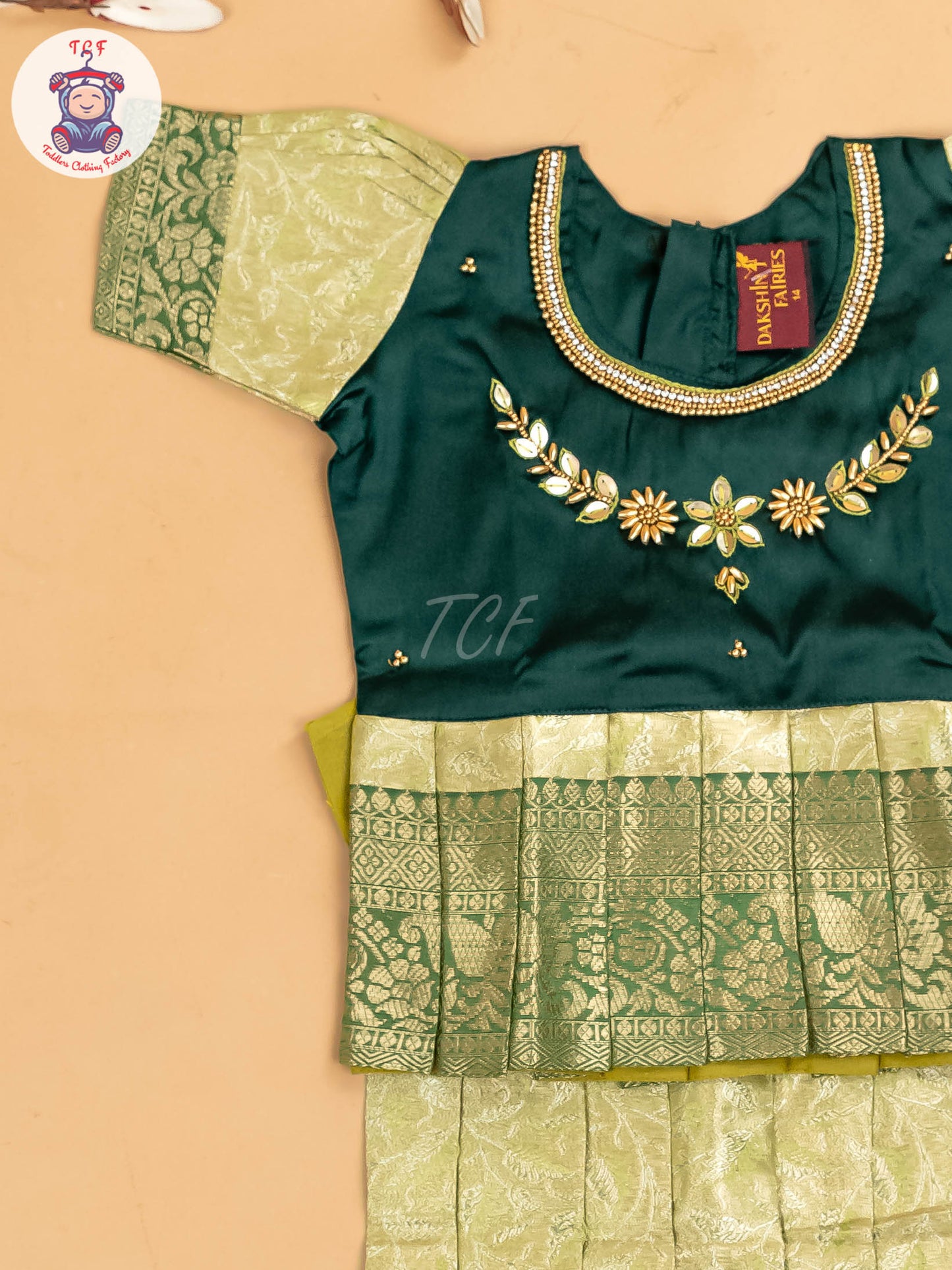 Green & Gold - Girls Readymade Pavadai Sattai
