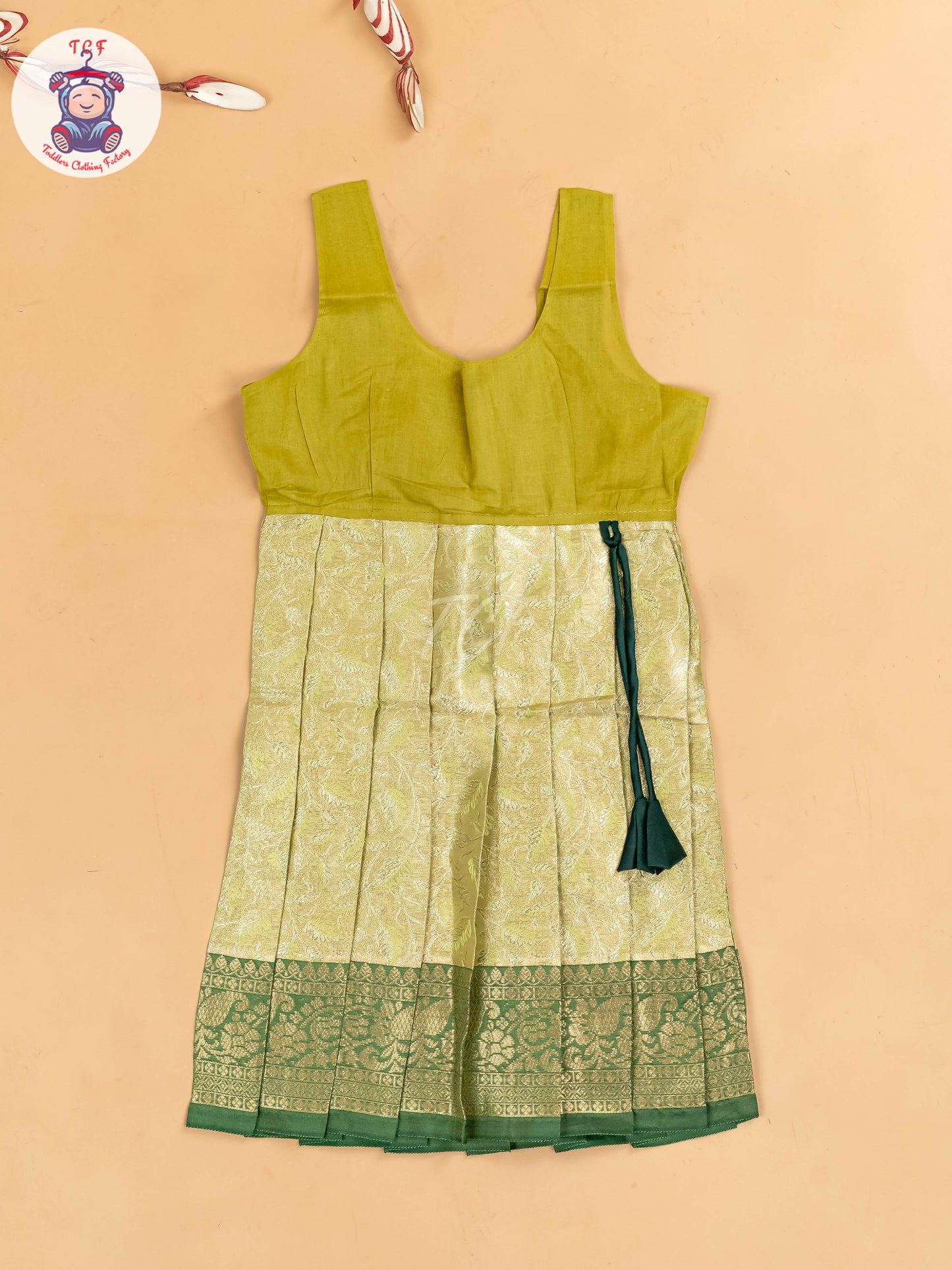 Green & Gold - Girls Readymade Pavadai Sattai