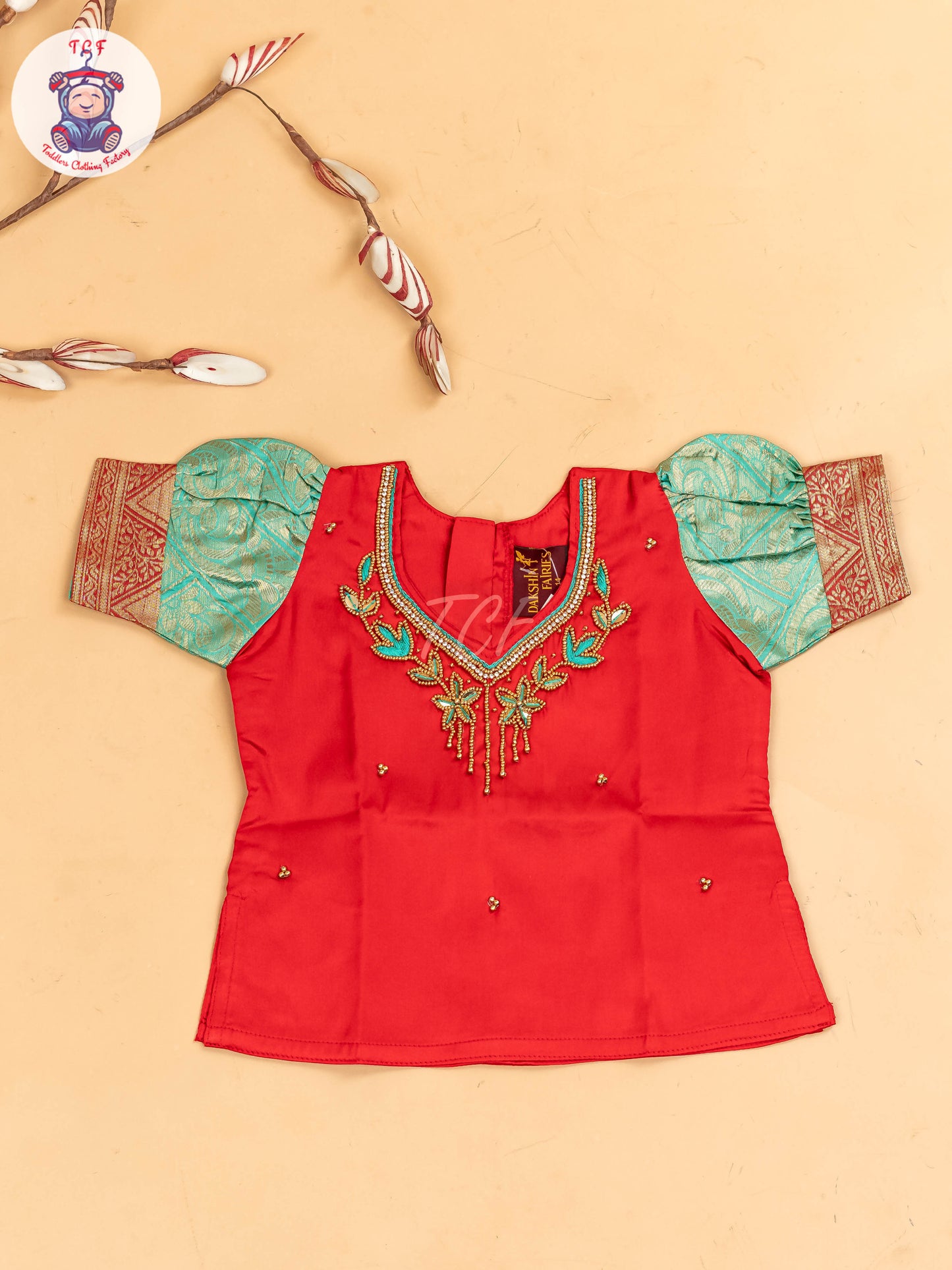 Red & Gold - Girls Readymade Pavadai Sattai