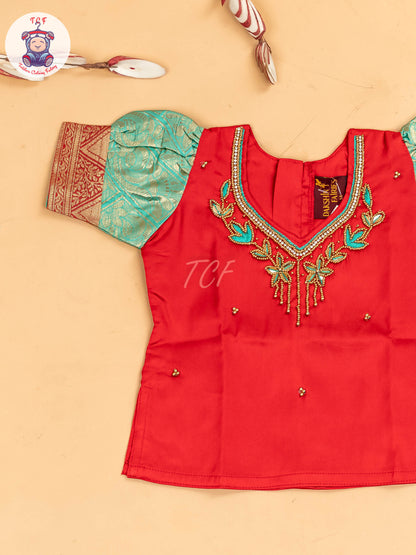 Red & Gold - Girls Readymade Pavadai Sattai