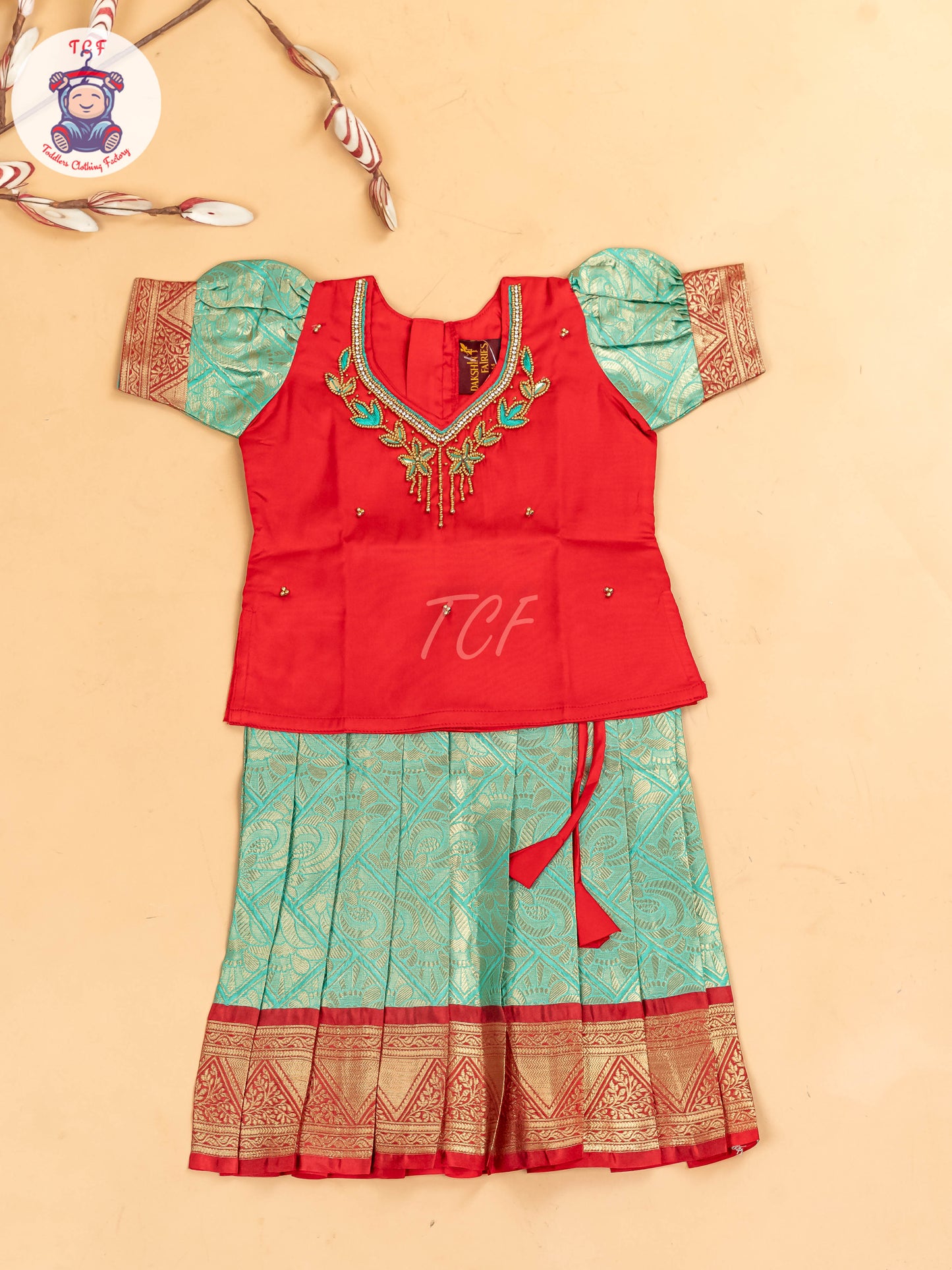 Red & Gold - Girls Readymade Pavadai Sattai