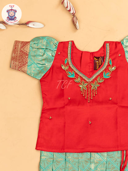 Red & Gold - Girls Readymade Pavadai Sattai