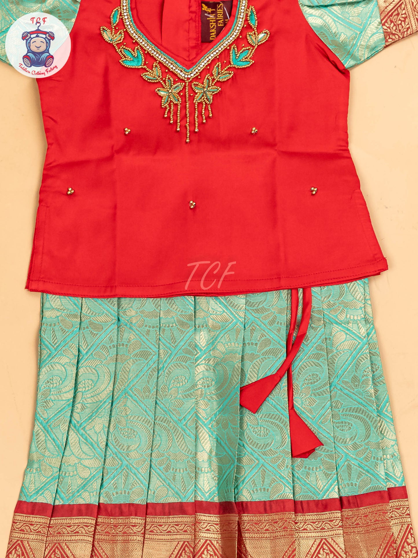 Red & Gold - Girls Readymade Pavadai Sattai