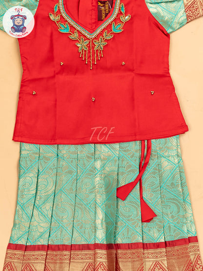 Red & Gold - Girls Readymade Pavadai Sattai
