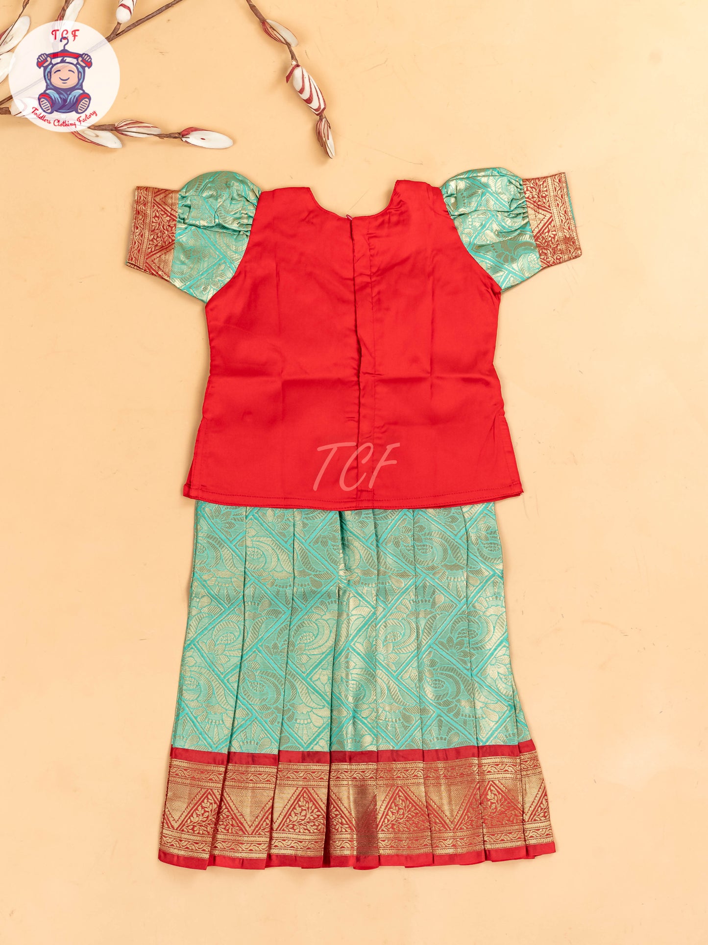 Red & Gold - Girls Readymade Pavadai Sattai
