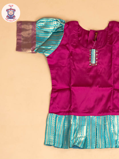 Pink & Light Green - Girls Readymade Pavadai Sattai