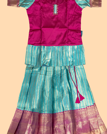 Pink & Light Green - Girls Readymade Pavadai Sattai