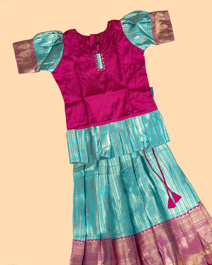 Pink & Light Green - Girls Readymade Pavadai Sattai