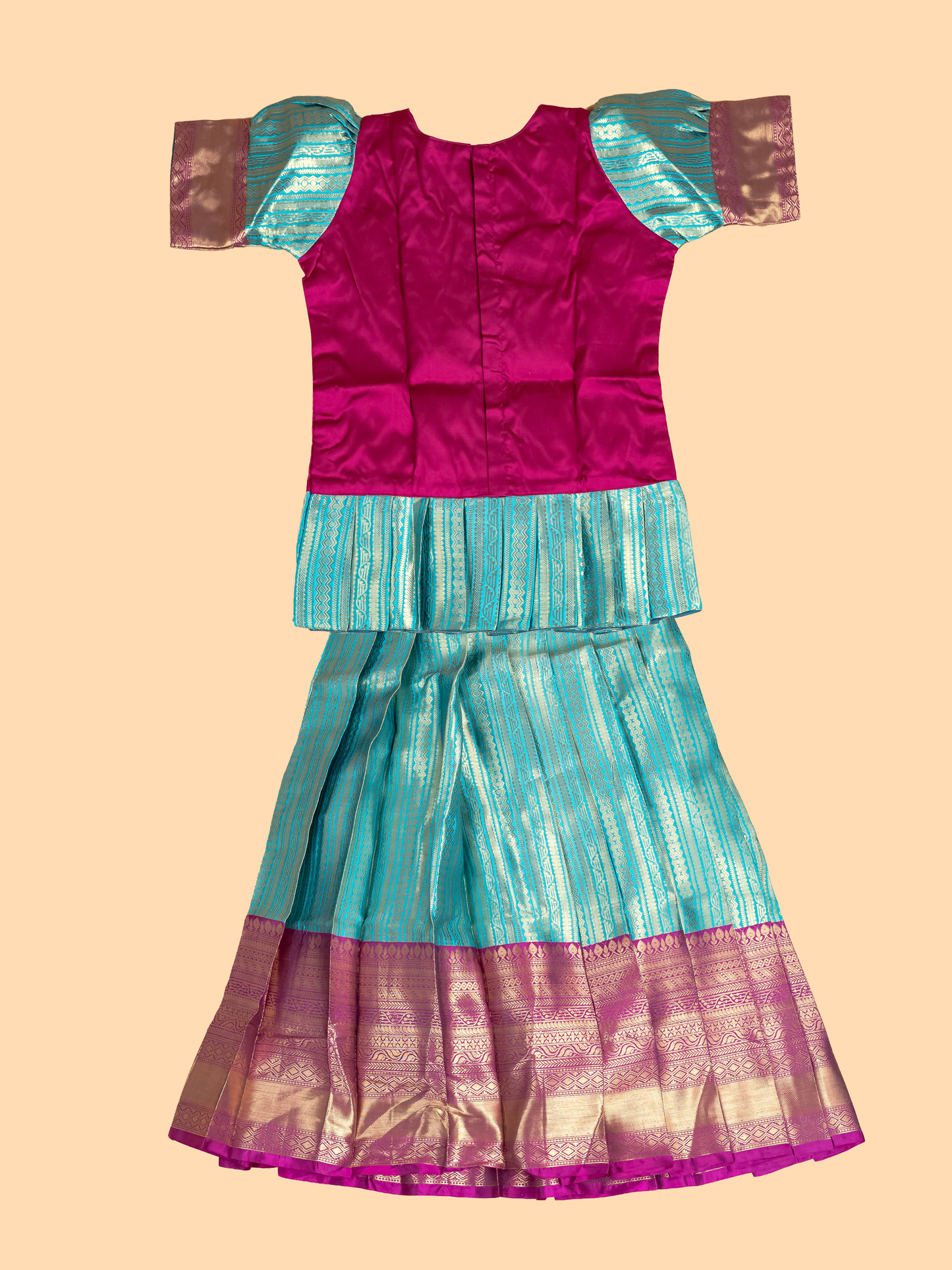 Pink & Light Green - Girls Readymade Pavadai Sattai