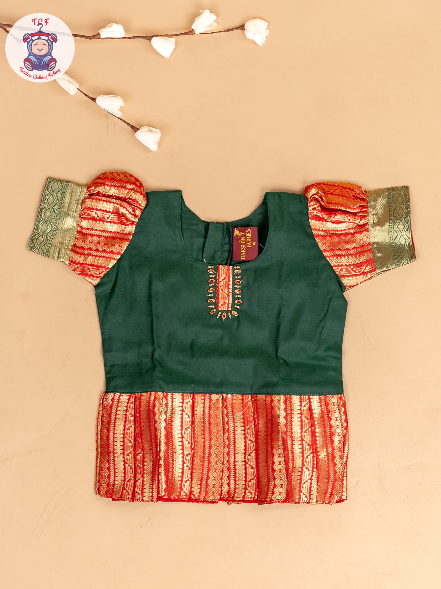 Green & Red - Girls Readymade Pavadai Sattai