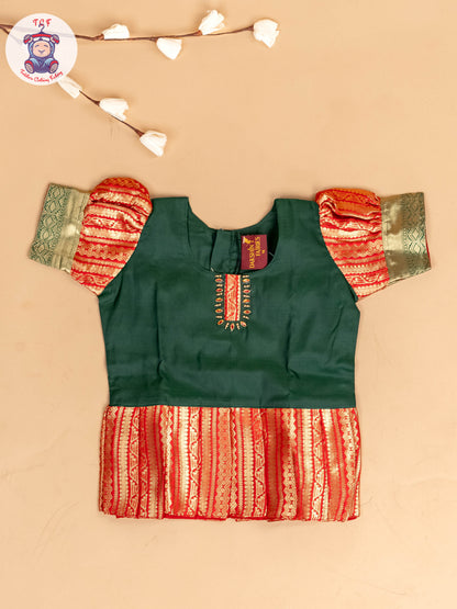 Green & Red - Girls Readymade Pavadai Sattai