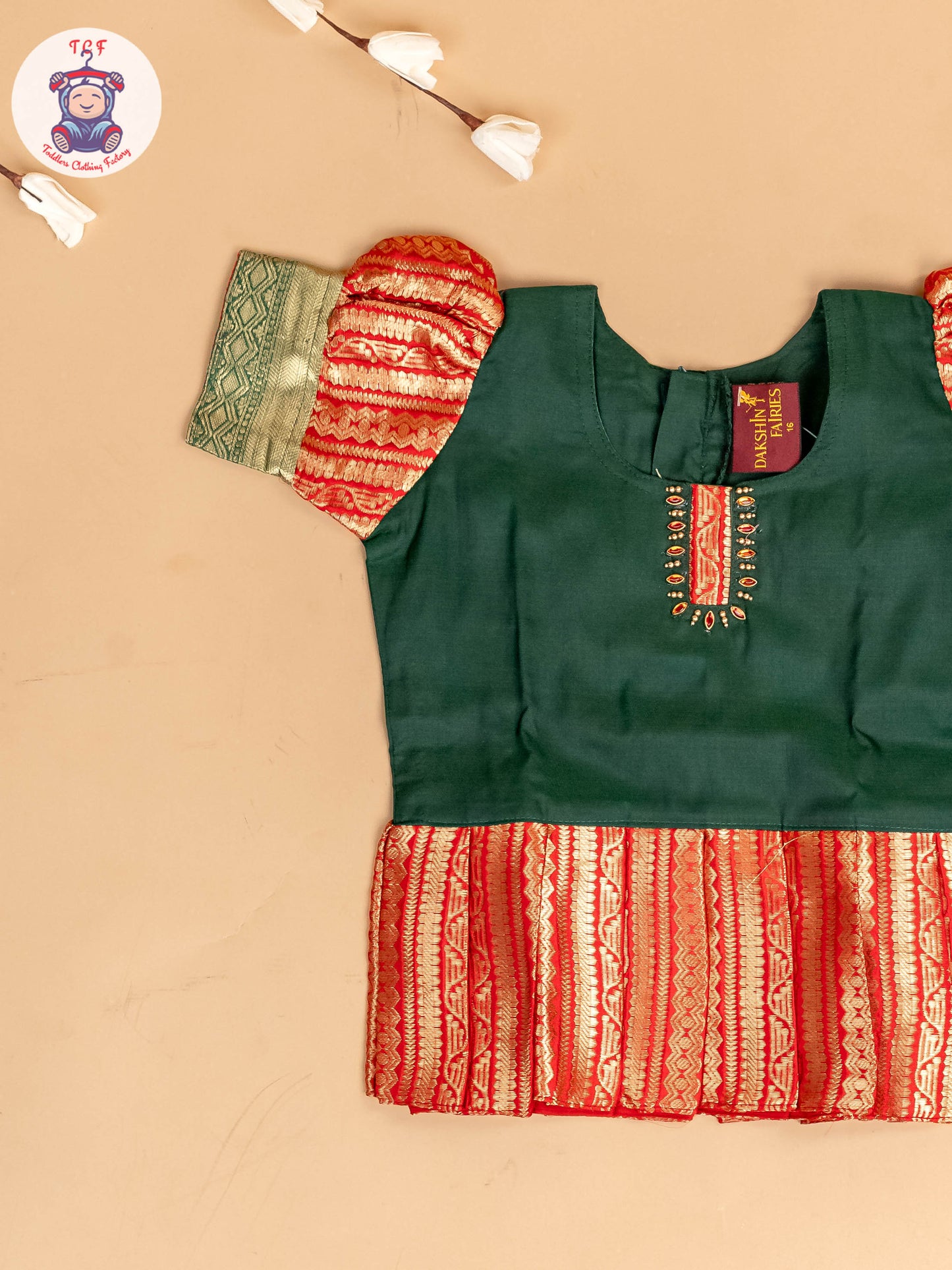 Green & Red - Girls Readymade Pavadai Sattai