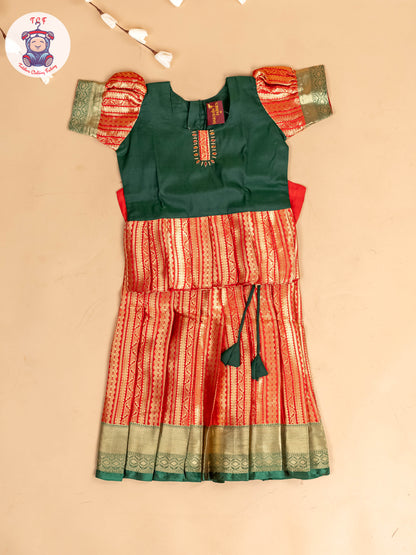 Green & Red - Girls Readymade Pavadai Sattai