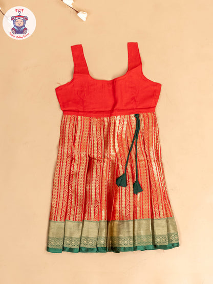 Green & Red - Girls Readymade Pavadai Sattai