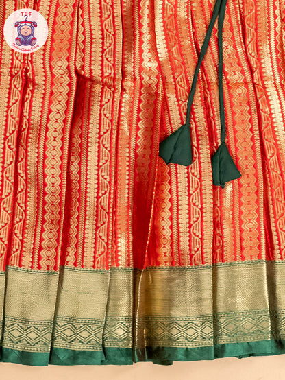 Green & Red - Girls Readymade Pavadai Sattai