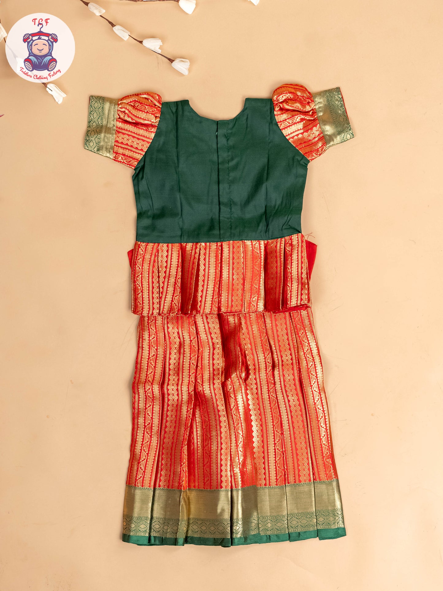 Green & Red - Girls Readymade Pavadai Sattai