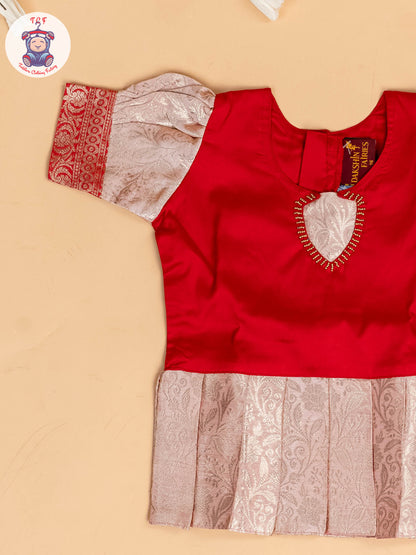 Red & Gold - Girls Readymade Pavadai Sattai