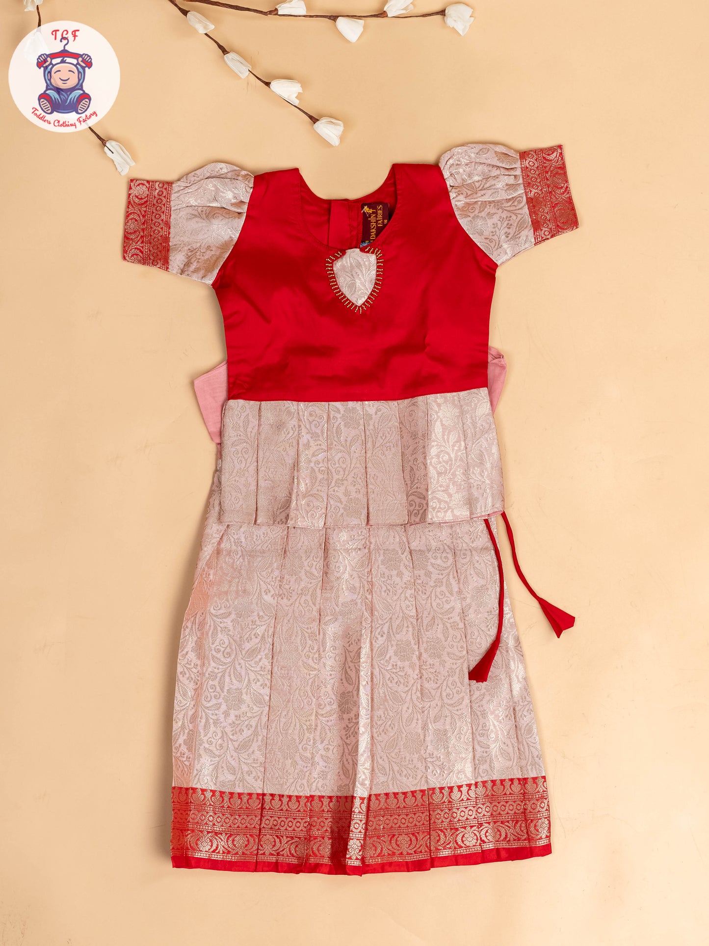Red & Gold - Girls Readymade Pavadai Sattai