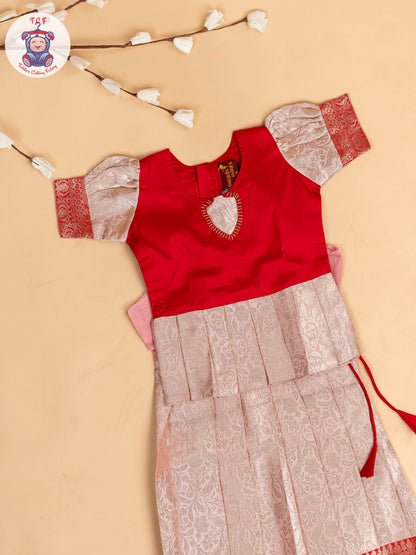 Red & Gold - Girls Readymade Pavadai Sattai