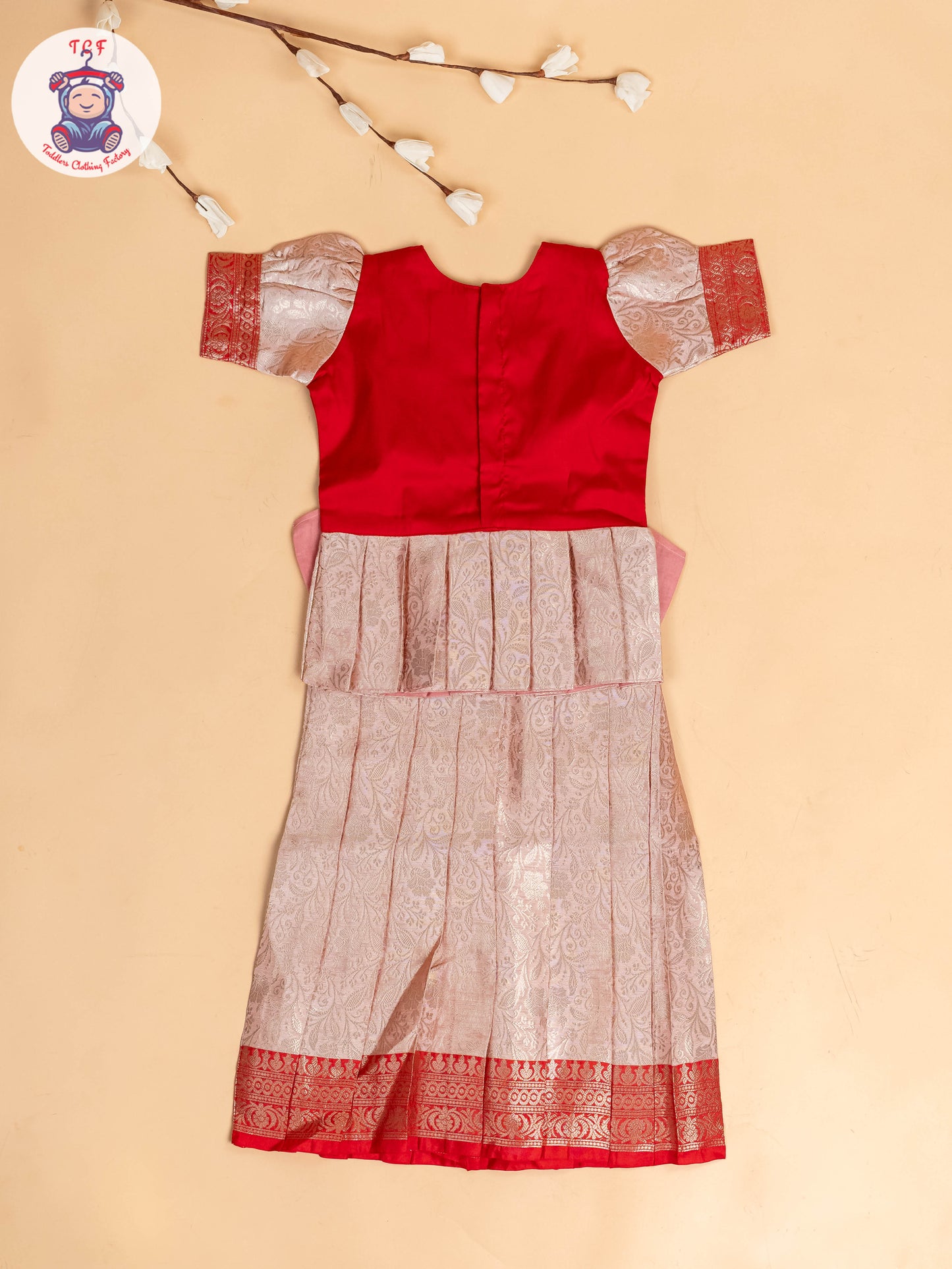 Red & Gold - Girls Readymade Pavadai Sattai