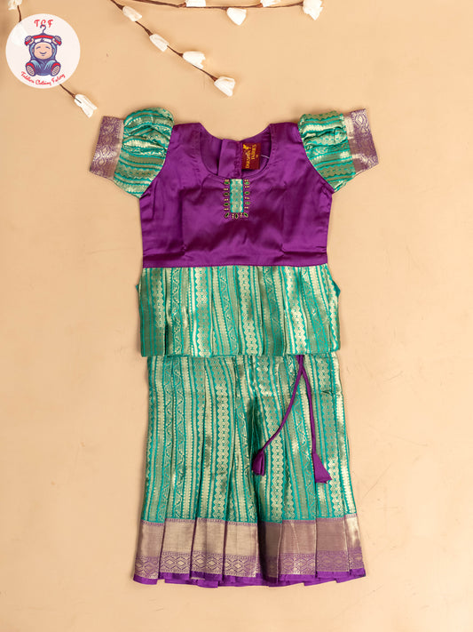 Violet & Light Green - Girls Readymade Pavadai Sattai