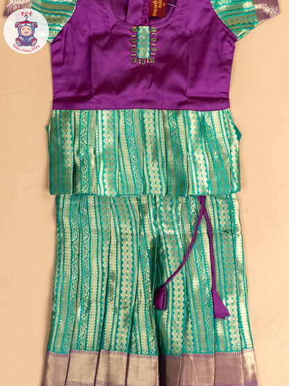 Violet & Light Green - Girls Readymade Pavadai Sattai