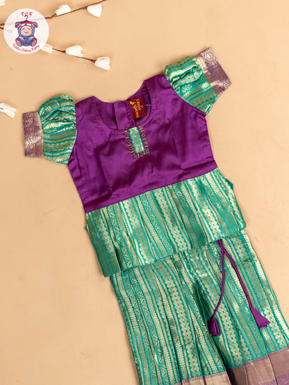 Violet & Light Green - Girls Readymade Pavadai Sattai