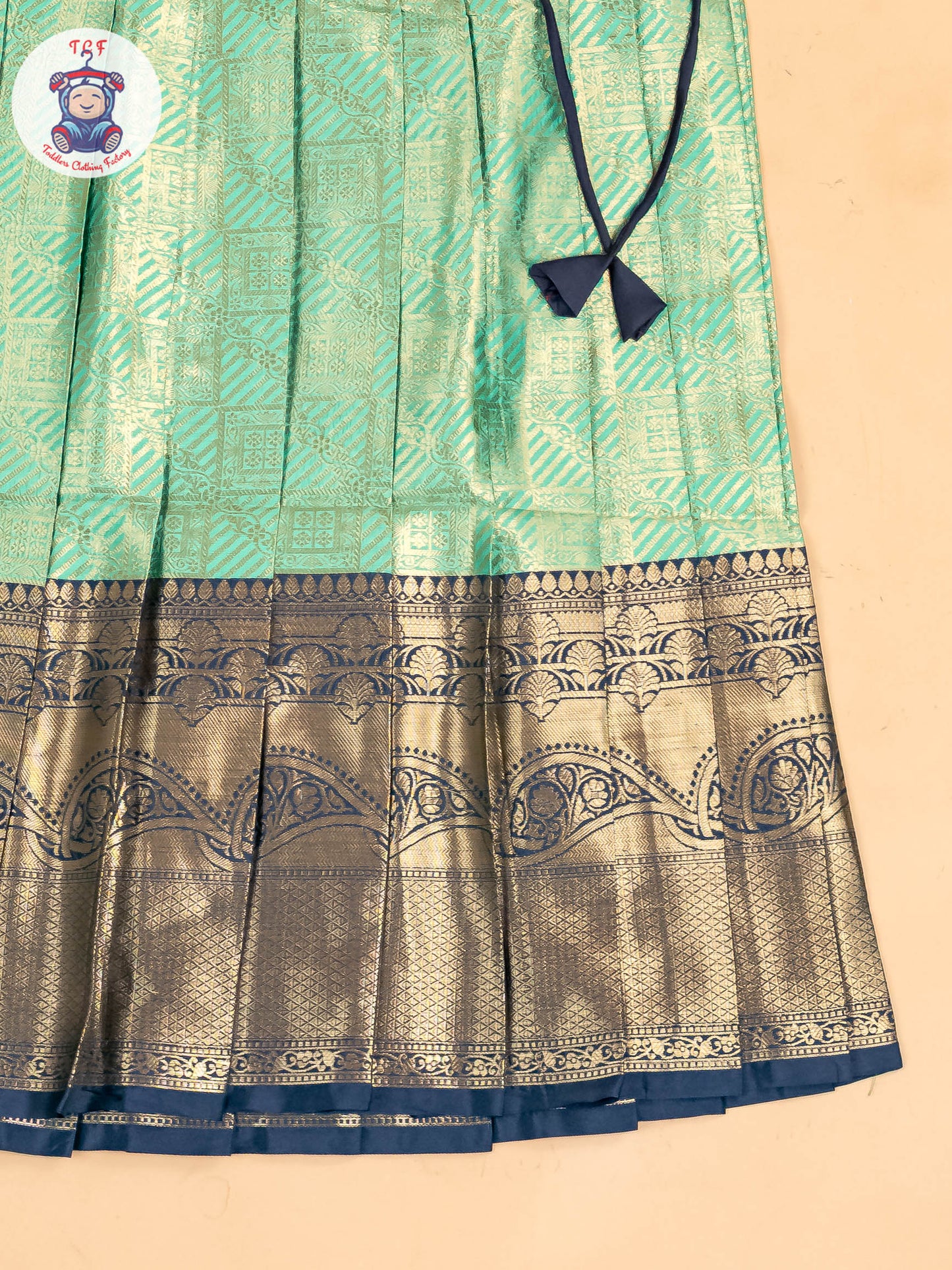 Navy Blue & Light Green - Girls Readymade Pavadai Sattai