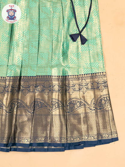 Navy Blue & Light Green - Girls Readymade Pavadai Sattai