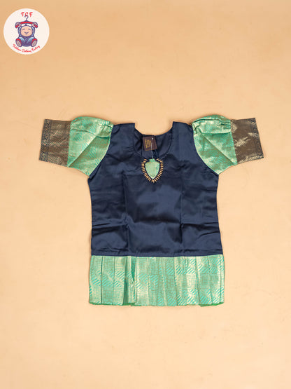 Navy Blue & Light Green - Girls Readymade Pavadai Sattai