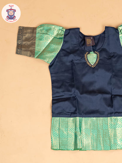 Navy Blue & Light Green - Girls Readymade Pavadai Sattai