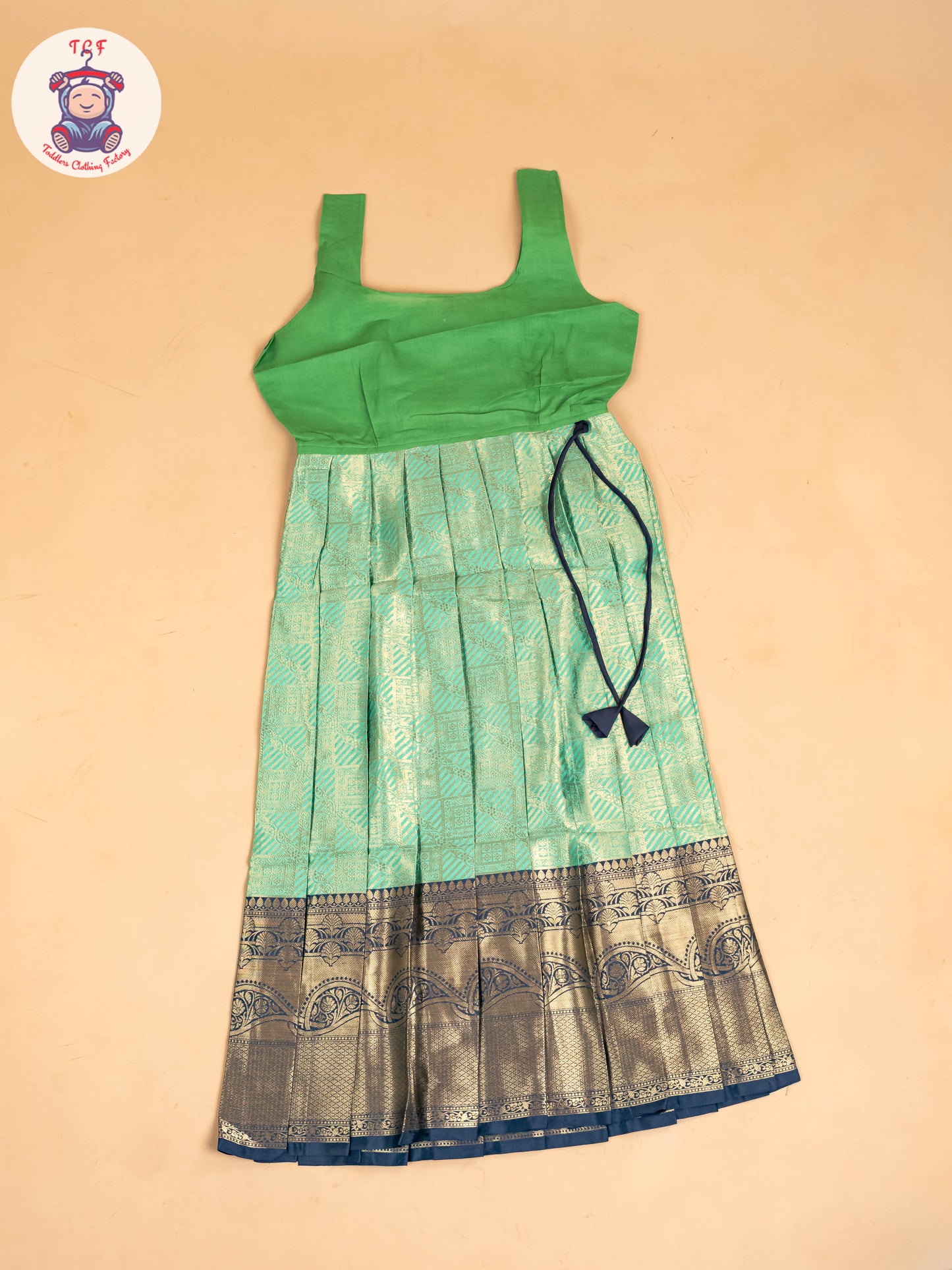 Navy Blue & Light Green - Girls Readymade Pavadai Sattai