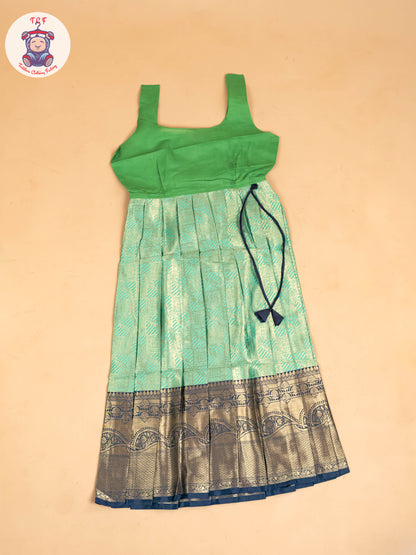 Navy Blue & Light Green - Girls Readymade Pavadai Sattai