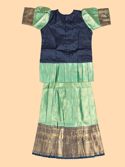 Navy Blue & Light Green - Girls Readymade Pavadai Sattai