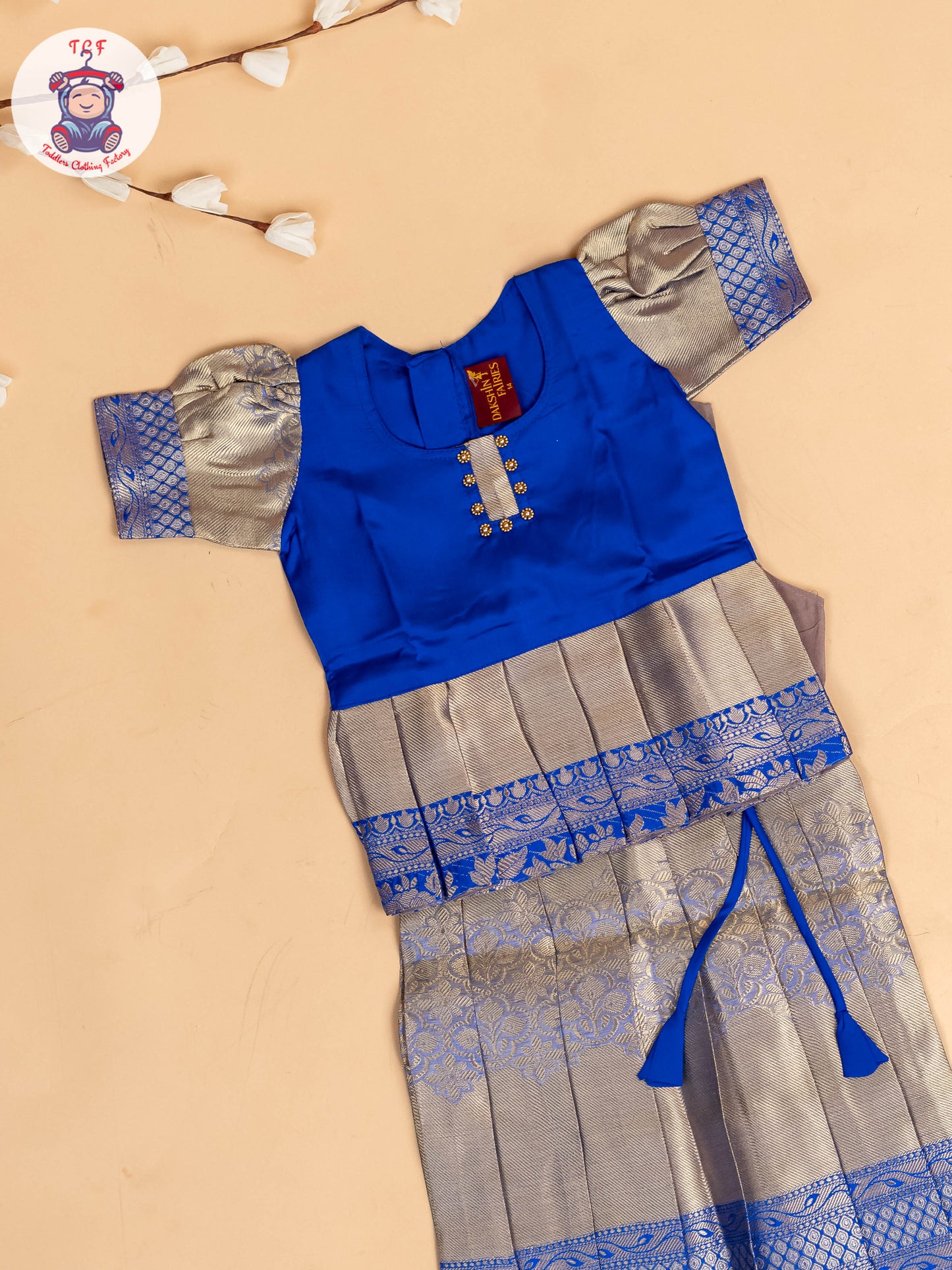 Blue & Grey - Girls Readymade Pavadai Sattai