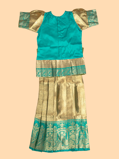Light Green & Pastel Green - Girls Readymade Pavadai Sattai