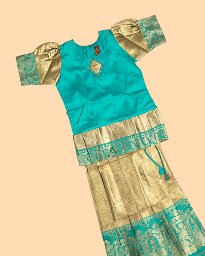 Light Green & Pastel Green - Girls Readymade Pavadai Sattai