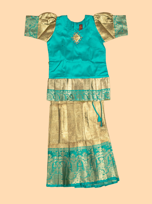 Light Green & Pastel Green - Girls Readymade Pavadai Sattai