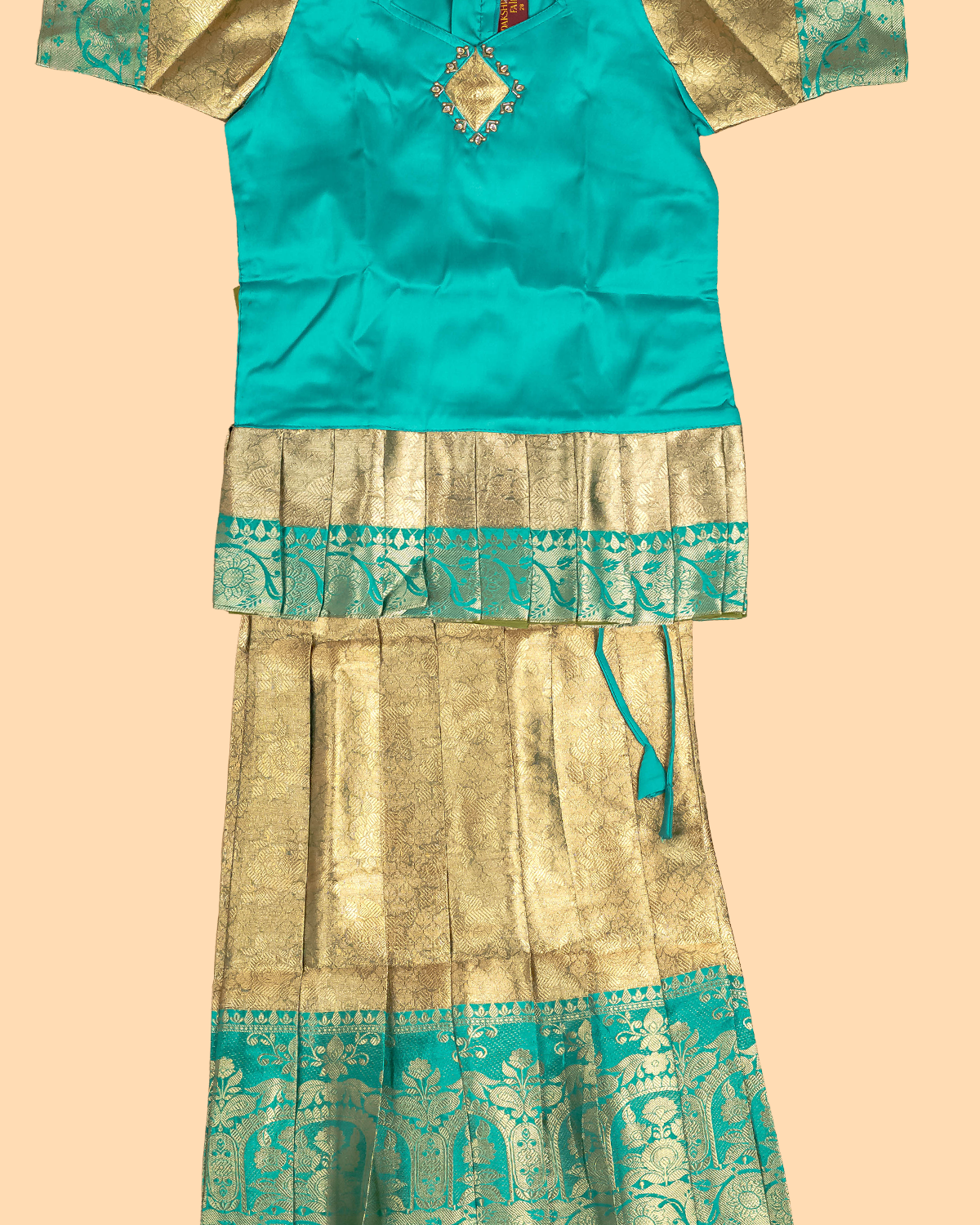 Light Green & Pastel Green - Girls Readymade Pavadai Sattai